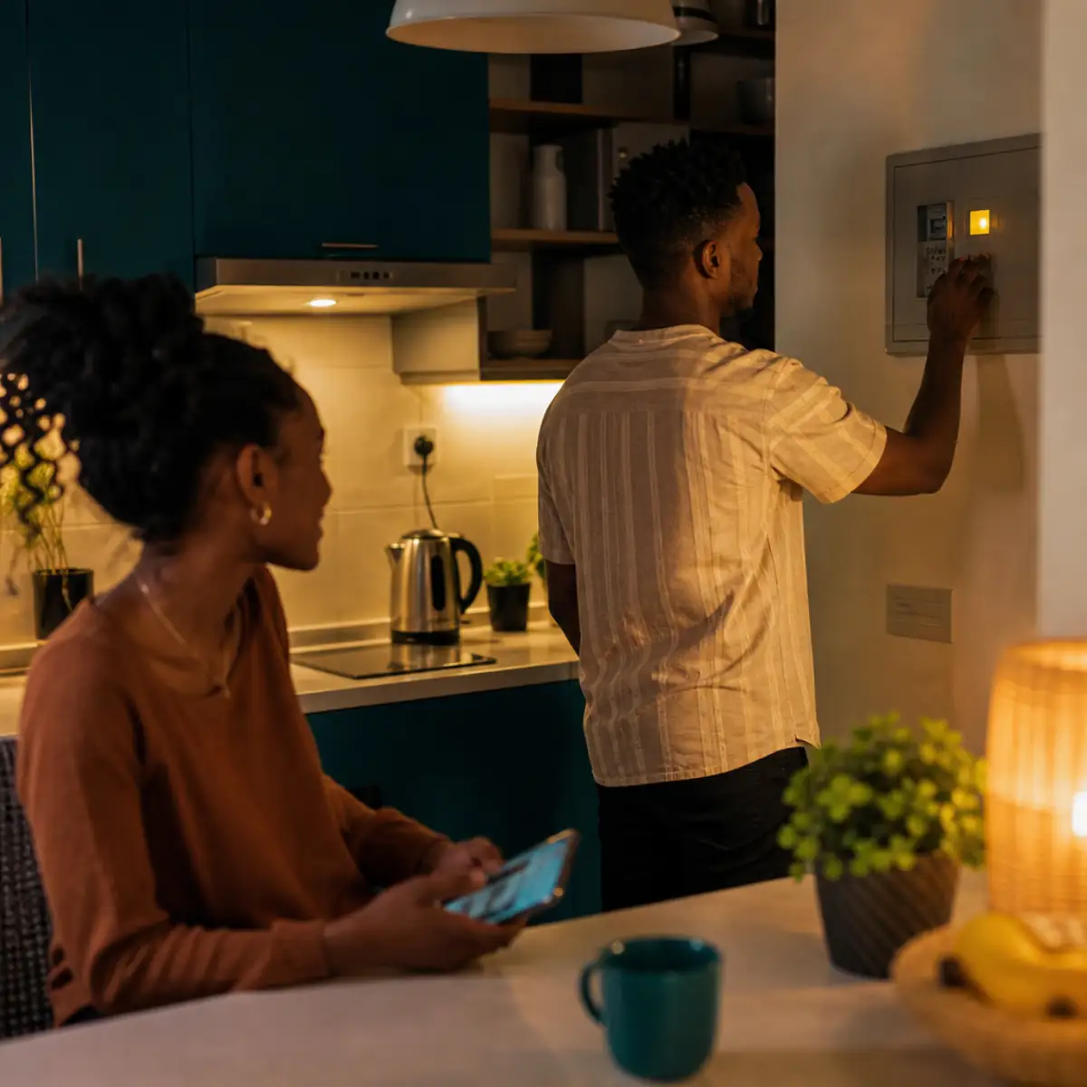 A couple at home managing utilities with SmartHome